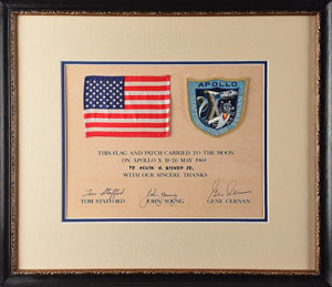 Lot #2260  Apollo 10 Flown Flag and Patch with Crew-signed Certificate - Image 2