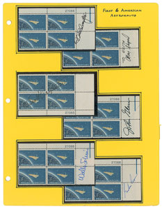 Lot #2159  Mercury Astronauts Group of (6) Signed Stamp Blocks - Image 1