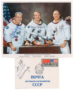 Lot #2532  Apollo-Soyuz American Crew Signed Photograph and Cover - Image 1