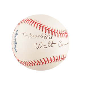 Lot #2358 Walt Cunningham Signed Baseball - Image 1