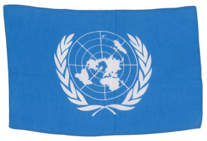 Lot #2339 John Young's Apollo 16 Flown United Nations Flag - Image 1