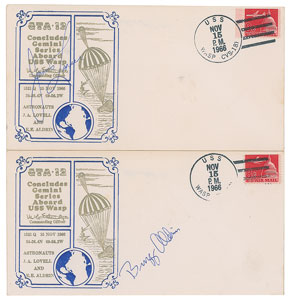 Lot #2175 Buzz Aldrin and James Lovell Signed Recovery Covers - Image 1