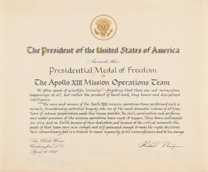 Lot #2344 Gene Cernan's Apollo 13 Presidential Medal of Freedom Certificate - Image 1