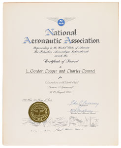 Lot #2180 Gordon Cooper Signed Gemini 5 NAA Certificate - Image 1