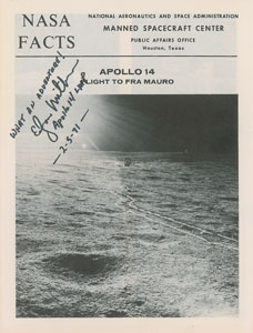 Lot #8476 Edgar Mitchell Signed NASA Fact Sheet