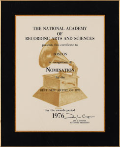 Lot #705  LIVE Boston: Sib Hashian's Grammy Award Nomination Plaque - Image 1