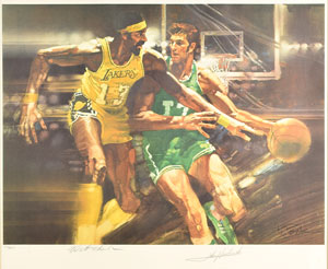 Lot #724  Boston: Sib Hashian's Basketball Print Signed by John Havlicek and Wilt Chamberlain - Image 2