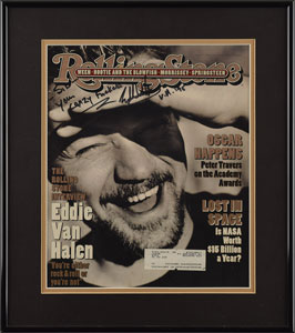 Lot #739  Boston: Sib Hashian's Rolling Stone Magazine Signed by Eddie Van Halen - Image 1