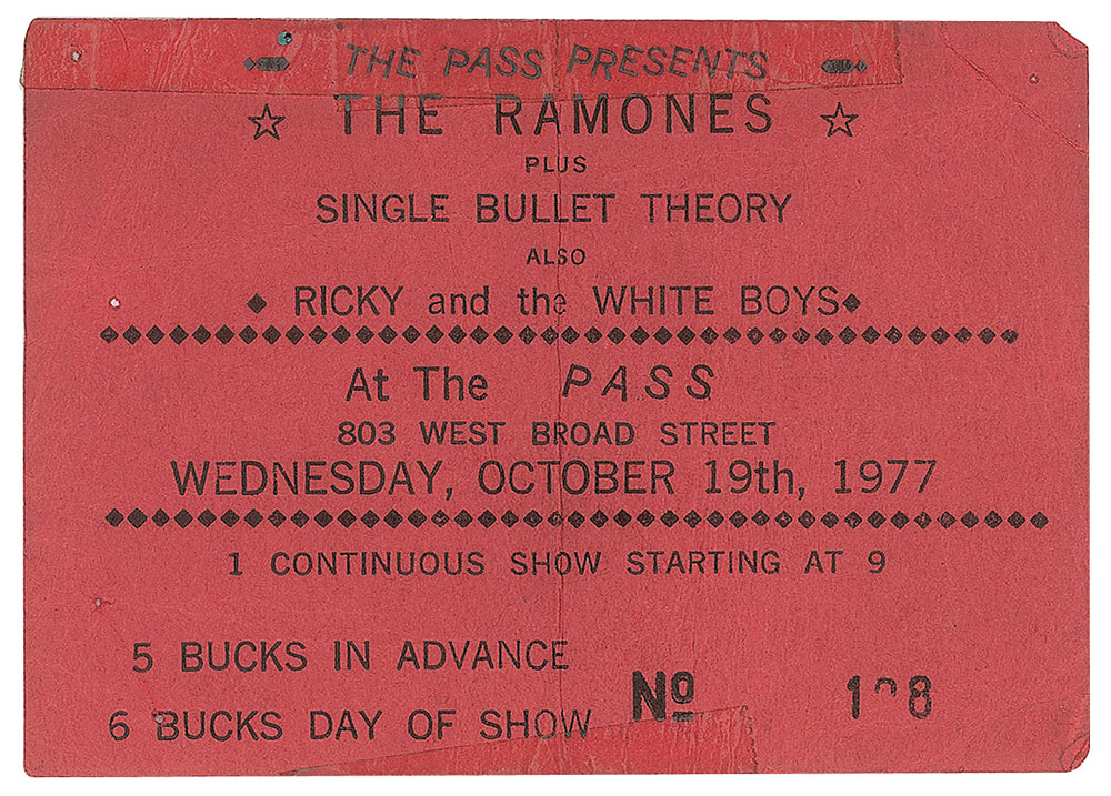 Lot #9152  Ramones 1977 Richmond Concert Ticket