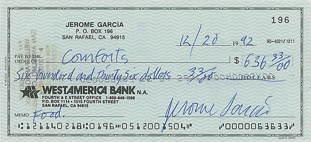 Lot #5145 Jerry Garcia Signed Check