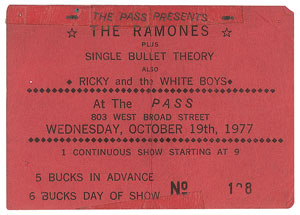 Lot #9152  Ramones 1977 Richmond Concert Ticket