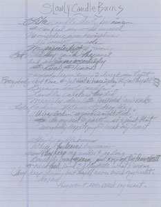 Lot #5382  Prince's Handwritten Lyrics for 'Slowly Candle Burns'