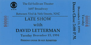 Lot #5390  Prince 1994 David Letterman Ticket