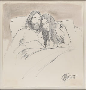 Lot #5083 John Lennon and Yoko Ono Original Sketch by Joe Petruccio