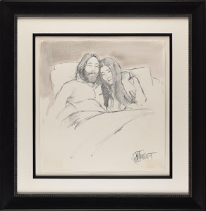 Lot #5083 John Lennon and Yoko Ono Original Sketch by Joe Petruccio - Image 2