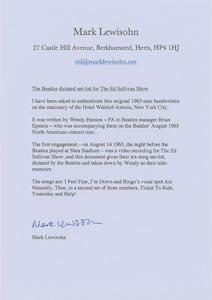 Lot #5015  Beatles 1965 Ed Sullivan Show Handwritten Set List - Image 2