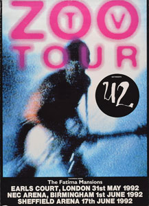 Lot #5470  U2 1992 Zoo TV Tour Promotional Poster - Image 1