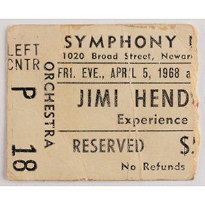 Lot #5116 Jimi Hendrix Experience 1968 Newark Ticket Stub - Image 2