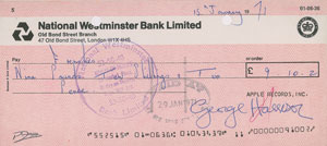 Lot #5034 George Harrison Signed Check