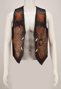 Lot #5292  Boston: Sib Hashian's Stage-Worn Leather Vest and Tooth Necklace
