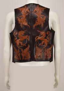 Lot #5292  Boston: Sib Hashian's Stage-Worn Leather Vest and Tooth Necklace - Image 2