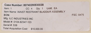 Lot #430  Space Shuttle EMU Suit Waist Restraint Bladder Assembly - Image 7