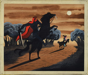 Lot #577 Mary Blair concept painting of Ichabod and the Headless Horseman from The Legend of Sleepy Hollow - Image 1