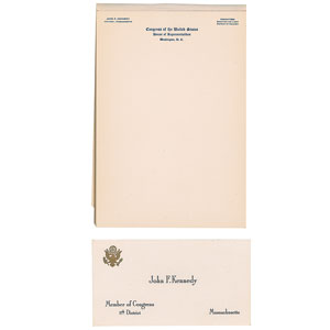 Lot #12 John F. Kennedy Congressional Calling Card and Full Stationery Pad - Image 1
