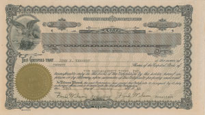 Lot #13 Congressman John F. Kennedy 1947 Signed Stock Certificate - Image 2