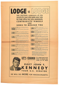 Lot #15 John F. Kennedy Senatorial Campaign Lot: Silk Scarf, 'Tea' Invitation, Campaign Poster vs. Lodge - Image 4