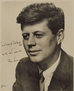 Lot #17 Sen. John F. Kennedy Inscribed Photo and (2) Handwritten Manuscripts as U.S. Senator, (1) Re-elect U.S. Senator Kennedy Oversized Decal (framed) - Image 2