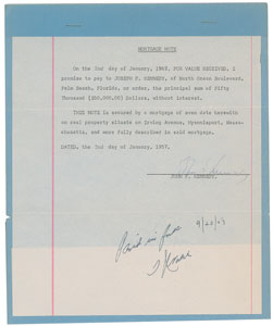 Lot #20 Sen. John F. Kennedy 1957 Hyannisport Signed Mortgage Note to Father Joe Sr. - Image 1