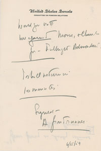 Lot #21 Sen. John F. Kennedy 1959 Autograph Note