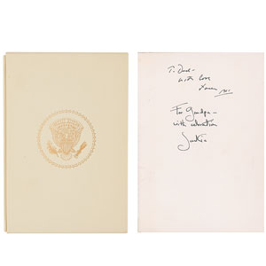 Lot #34 John, Jacqueline, and Caroline Kennedy Inscribed Inaugural Address (Inscribed to His Father Joe Sr.) with Ticket and Photograph - Image 9