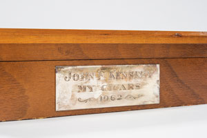 Lot #35 John F. Kennedy's Personal 1962 Cigar Box with Inlaid Presidential Seal and 2 Cigars, Official Presidential Placecard, and Matchbook Display - Image 3