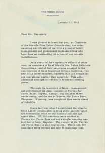 Lot #47 President John F. Kennedy 1962 Typed Letter Signed with Nuclear Weapon Build-up Content - Image 1