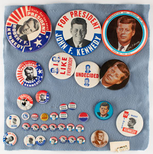 Lot #33 John F. Kennedy Memorabilia Collection: Pins, Cards, Masks, and Tapestry - Image 2