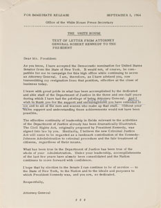 Lot #65 Robert F. Kennedy Typed Letter Signed to Dave Powers on Last Day as Attorney General - Image 4