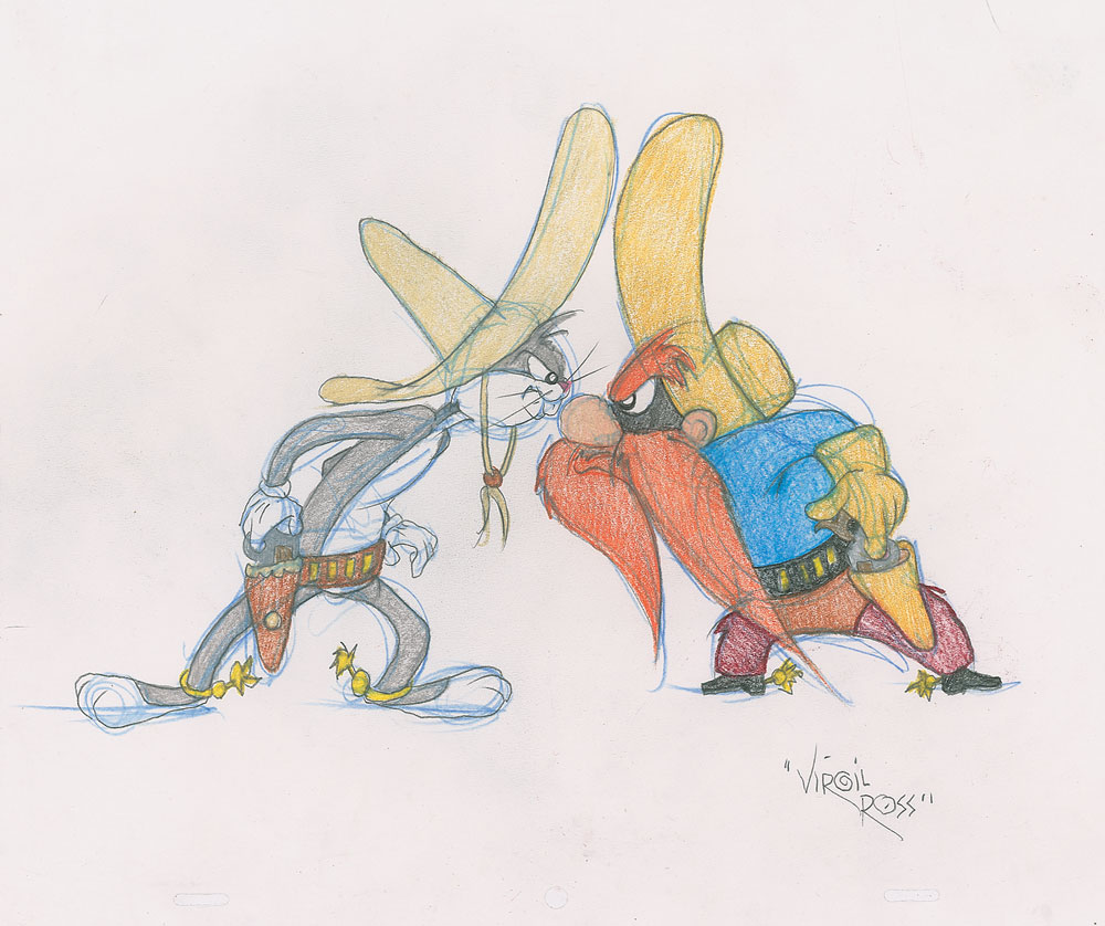 Lot #943 Bugs Bunny and Yosemite Sam drawing by Virgil Ross
