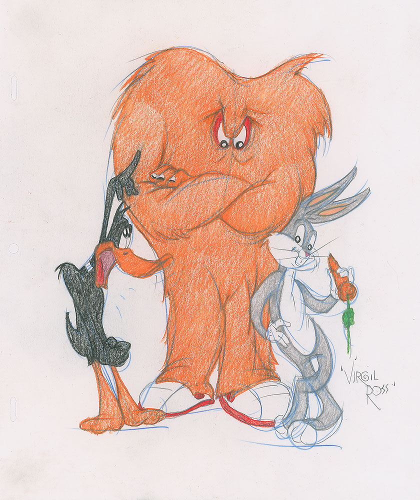 Lot #948 Bugs Bunny, Daffy Duck, and Gossamer drawing by Virgil Ross