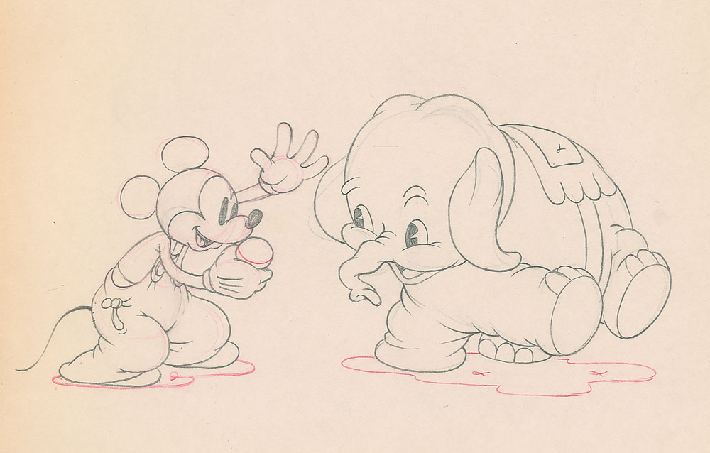 Lot #797 Mickey Mouse and Bobo the Elephant production drawing from Mickey's Elephant