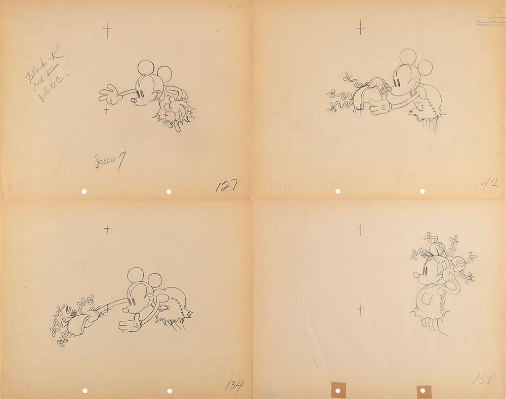 Lot #787 Mickey Mouse production drawings from Mickey's Mellerdrammer