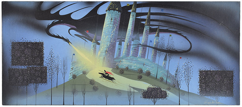 Lot #906 Prince Phillip and Maleficent concept painting for Sleeping Beauty by Eyvind Earle