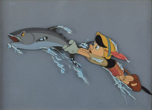 Lot #834 Pinocchio and Fish production cel from Pinocchio