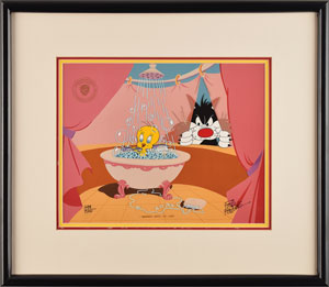 Lot #942 Sylvester and Tweety Serigraph Cel from 'Peeping Tom II' signed by Friz Freleng - Image 2