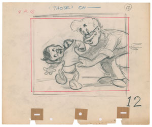 Lot #836 Pinocchio and Mister Geppetto production storyboard drawing from Pinocchio