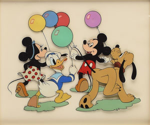 Lot #854 Mickey and Minnie Mouse, Donald Duck, and Pluto production cels for a D. C. Heath Book