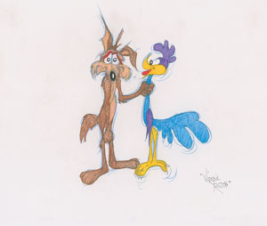 Lot #950 Wile E. Coyote and the Road Runner drawing by Virgil Ross - Image 1