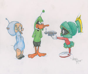 Lot #951 Daffy Duck, Porky Pig, and Marvin the Martian drawing by Virgil Ross