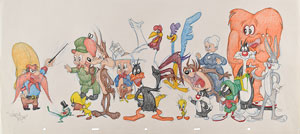 Lot #957 Looney Tunes characters super-pan drawing by Virgil Ross